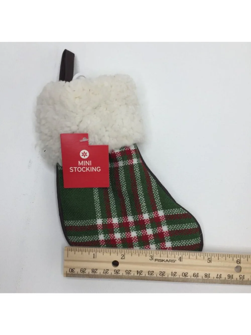 Country Green Plaid Sherpa Mini Christmas Stocking Holiday Ornament Decoration